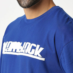 Handsome Look Men's Royal Blue Short Sleeve O-Neck <b>T</b>-<b>Shirt</b> With White Letter Print Casual Regular Fit Cotton Puff Printing <b>Shirt</b> - Product Image 4