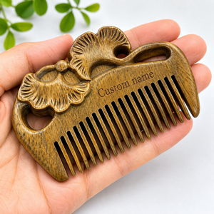 Wooden <b>Hair</b> Comb Handmade Floral Design <b>Flower</b> Carved Green Sandalwood Comb <b>Hair</b> Comb, Eco-Friendly <b>Hair</b> Care Tool - Product Image 1