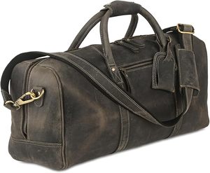 Unisex Leather Weekender Duffle Bag Large Capacity Zipper Closure Vintage Style Travel Bag <b>Soft</b> Handle - Product Image 1