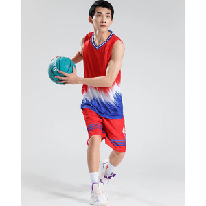 ชุดเสื้อและกางเกงบาสเก็ตบอลแบบซับลิเมชั่นสั่งทำพิเศษ คอวี แขนกุด แห้งเร็ว สีไล่ระดับ สำหรับผู้ใหญ่ 男女  ชุดกีฬา - Product Image 4