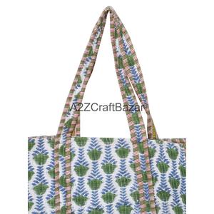 Eco-Friendly 100% Pure Cotton Quilted Tote <b>Bag</b> with Long Handle Large Size Multi-Color Made Rajasthan for Daily Travel - Product Image 2