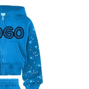 Ensemble de survêtement pour filles avec strass bleus, sweat-shirt à capuche zippé et pantalon, coupe décontractée, manches longues, pour l'automne - Product Image 5