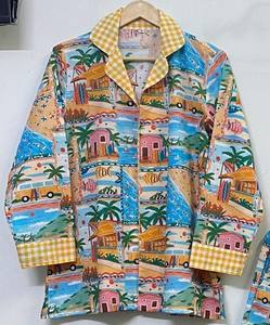 Women Tropical Print Cotton Pajama Set Two Piece Sleepwear Lounge Set Button <b>Down</b> Shirt Elastic Waist <b>Pants</b>. - Product Image 5