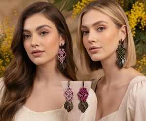 งานฝีมือมาคราเม่รูปใบไม้สไตล์โบโฮ |   เครื่องประดับเชือกถักมือ |   โลหะผสมมีค่า |   ฮาริ อม ครีเอชั่นส์ |   ของขวัญงานแต่งงาน - Product Image 2