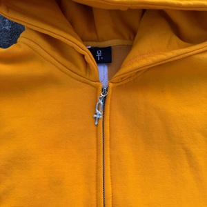 OEM Custom Heavy Fleece Double Hood Pullover Sweatshirt Puff Printed Cuff Mens Oversized <b>Yellow</b> <b>Hoodie</b> - Product Image 5