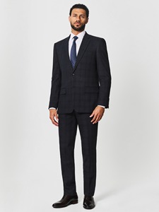 Costume d'affaires en laine bleu marine foncé pour homme, simple boutonnage, col à revers, infroissable, coupe classique, style britannique - Product Image 1