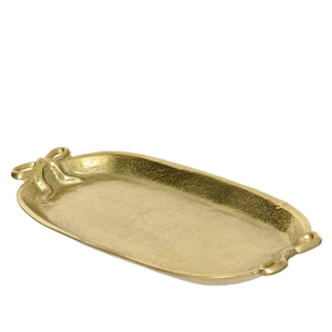 High Demand Brass Oval Shape Serving <b>Tray</b> With Bow Knot Handle for Home and Restaurant <b>Snacks</b> & Drinks Serving <b>Trays</b> - Product Image 1