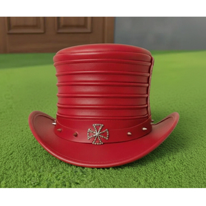 Sombrero de cuero rojo Steampunk hecho a mano de primera calidad, estilo gótico con tachuelas, sombrero victoriano para festivales, para hombres y mujeres. - Product Image 4