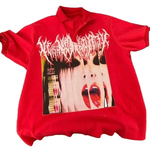 Ropa informal gótica tendencia bordada para camisa Casual suelta algodón empalme de gran tamaño ecológico diario manga corta con capucha - Product Image 2