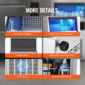 "Commercial <b>Ice</b> Maker 130lbs/24H Freestanding <b>Ice</b> <b>Machine</b> 60 <b>Ice</b> Cubes 12-15 Min 500kg <b>Ice</b> Storage 220V" - Product Image 6