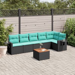Juego de Sofás de Patio de 7 Piezas en Poliratán Negro con Cojines, Elegantes Conjuntos de Jardín - Product Image 1