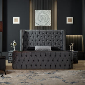 Cama de Hotel de Lujo Contemporánea con Cabecera Acolchada con Costuras Verticales y Base Tapizada para Hogar, Hotel y Villas - Product Image 2