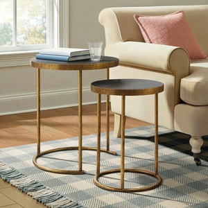 Elegant <b>Nesting</b> Bar <b>Tables</b> Dual <b>Round</b> Tops Space Saving Stackable Design Sturdy Frame Modern Accent Set for Living Room Decor - Product Image 1