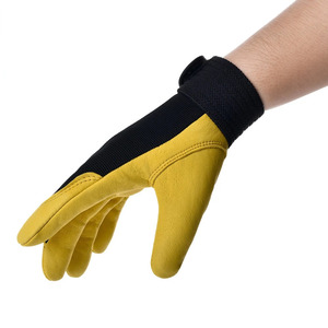 Gants de travail en cuir jaunes et noirs pour l'extérieur, à doigts complets, antidérapants, avec fermeture auto-agrippante, unisexes, pour l'été - Product Image 4