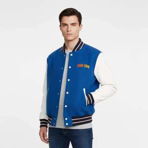 Veste universitaire vintage personnalisée avec corps en laine noire et manches en cuir véritable doré, style bomber inspiré du football - Product Image 4