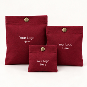 Custom Burgundy Cotton Pouches With Button Closure Screen Printed Logo Jewelry <b>Watch</b> Eyewear Storage Bags For Travel Shopping - Product Image 6