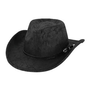 Unisex Black Leather Cowboy <b>Hat</b> with Braided <b>Band</b> Striped Style Adult 56-58cm Summer Beach - Product Image 6
