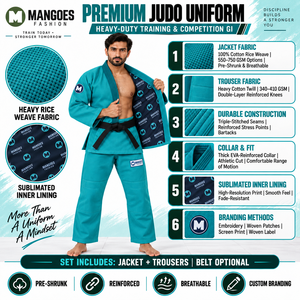 Oferta Especial: Uniforme de Judo MANGOES FASHION IJF, Conjunto de Kimono, Chaqueta y Pantalones de Sarga de Algodón Pesado de 480g, Cinturón Opcional, para Venta al Por Mayor y Personalización - Product Image 6