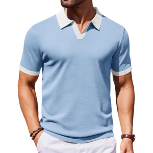 <b>Men's</b> Light <b>Green</b> Knitted Short Sleeve <b>Polo</b> <b>Shirt</b> Regular Fit Casual Solid Color Style - Product Image 5