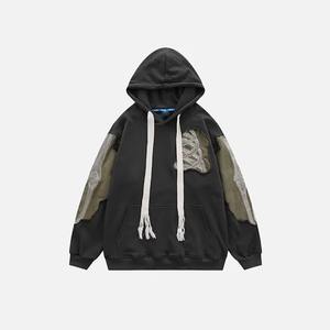 <b>Men's</b> Winter Embroidered French Terry Distressed Hoodie with Twill Stitch Breathable & Windproof - Product Image 5