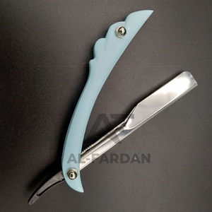 AL-FARDAN Custom Logo Men's <b>Single</b> <b>Blade</b> Straight <b>Razor</b> Sky Blue Stainless Steel <b>Blade</b> ABS Plastic Handle Non-Disposable Face - Product Image 2