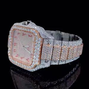 Quartz <b>Watch</b> High Quality VVS Moissanite Diamond Iced Hip Hop Style Square <b>Case</b> Silver E Round Brilliant Cut VS1 Mens <b>Watch</b> - Product Image 2