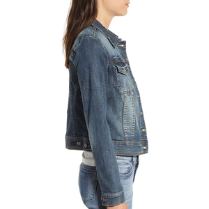 Women <b>Cropped</b> <b>Denim</b> <b>Jacket</b> Casual Button Front Long Sleeve Slim Fit Fashion Jean Outerwear Streetwear Coat - Product Image 2