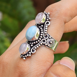 Bague en larimar naturel, argent sterling 925, bijoux faits à la main pour femmes - Product Image 4