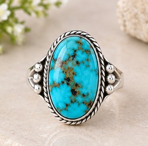 Anillo de Plata de Ley 925 con Turquesa Mohave, Joyería con Piedra Preciosa Azul Grande, Anillo Boho con Turquesa - Product Image 2