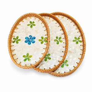 Bandeja Ovalada Desechable de Hoja de Palma MPL Vietnam, Diseño Floral Azul Verde, Ecológica, Biodegradable, para Bodas, Fiestas, Restaurantes - Product Image 1
