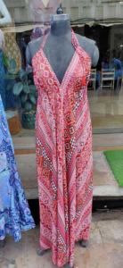 Robe longue de plage en soie tissée écologique de style bohème avec taille naturelle et col en V profond - Product Image 3