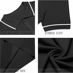 Camiseta de Manga Corta para Hombre, Color Sólido, Tejida, 100% Algodón, Corte Regular, Informal, Negra, Transpirable, con Botones, para Invierno - Product Image 5
