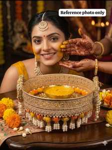 Juego de Platos Tradicionales Haldi con Tazones y Aplicador para Ceremonia de Boda, Decoración para la Ceremonia Mayian Vatna de la Novia y el Novio - Product Image 5