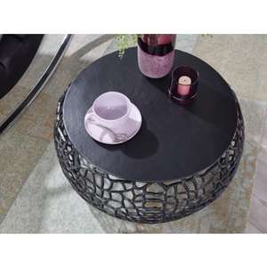 Mesa de Centro Redonda Moderna con Tapa de Vidrio Templado y Estructura Metálica, Mueble Decorativo Contemporáneo para Sala de Estar - Product Image 5
