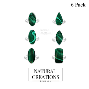 925 Sterling Silver Children's Ring Bezel Setting Malachite Gemstone Mix Shapes Classic Wedding Party Trendy Fashionable Unisex - Product Image 1