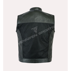 Men Genuine Perforated <b>Leather</b>&Mesh Fabric Vest Premium <b>Sleeveless</b> Biker <b>Jacket</b> For Motorcycle Riding Vintage Fashion - Product Image 4
