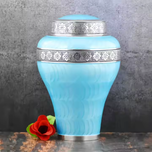 Elegante Urna Funeraria de Metal con Textura de Guijarros Azul Turquesa para Cenizas Humanas con Borde Floral Plateado Hecho a Mano, Recuerdo Conmemorativo - Product Image 6