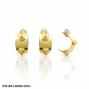 Handcrafted Gold Plated Brass Semi-Lunar Hoop Stud <b>Earrings</b> with Cone Accents Surgical Steel <b>Posts</b> Tarnish-Resistant Coating - Product Image 1