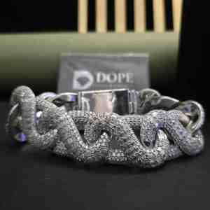 Gent's Hip Hop Emerald Diamond <b>Bracelet</b> 14kt <b>Solid</b> Gold 61.87CT DOPE JEWELLS With Exclusive Design <b>Silver</b> Plated For Party - Product Image 6