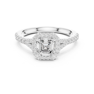 Anillo de Compromiso con Diamante Cultivado en Laboratorio, Corte Asscher, Brillante, Elaborado en Oro Blanco de 14k, Certificado GRA, Calidad Fina, con Acentos Laterales - Product Image 1