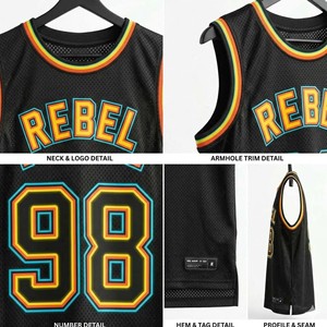 เสื้อบาสเก็ตบอลทรงโอเวอร์ไซส์ ผ้าถัก สปอร์ต สตรีทแวร์ผู้ชาย สีสันปรับแต่งได้ ผ้าฝ้าย 100% ระบายอากาศ แห้งเร็ว แขนสั้น - Product Image 3