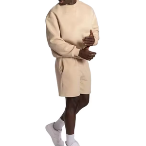 ชุดเซ็ตเสื้อสเวตเตอร์คอกลมผ้าฝ้ายฟลีซแบบสั่งทำพิเศษ กางเกงขาสั้นเรียบ ปักโลโก้ สำหรับผู้ชาย - Product Image 1