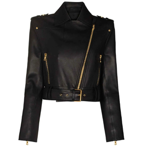 Veste courte en cuir de mouton PU pour femme, style moto, avec fonction de séchage rapide, col montant, manches longues, pour l'hiver - Product Image 1