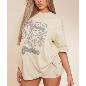 เสื้อยืด180Gsm สำหรับผู้หญิงเสื้อยืดโอเวอร์ไซส์พิมพ์ลายพัฟระบายอากาศ - Product Image 1