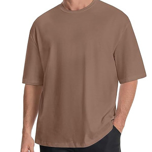 เสื้อยืดสีน้ำตาลขนาดใหญ่พิเศษ – เสื้อยืดสตรีทแวร์แบบมินิมอล ผ้าฝ้ายนุ่ม ทรงหลวม ใส่ได้ทั้งชายและหญิง ทรงปกติ ระบายอากาศได้ดี สไตล์ลำลอง - Product Image 4