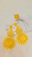 Boucles d'oreilles pendantes en laiton plaqué or 24 carats avec fleurs et diamants pour femme, style hip-hop, ensemble de bijoux pour mariage, fiançailles, anniversaire, fête, cadeau
