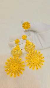 Pendientes de Flor Chapados en Oro de 24K para Mujer, Estilo Vintage, Conjunto de Joyería de Aleación para Fiesta, Pendientes y Anillo de Destaque - Product Image 2