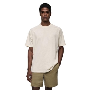 T-shirt à manches courtes col rond surdimensionné pour homme, couleur unie, jersey de coton, coupe décontractée, beige - Product Image 1