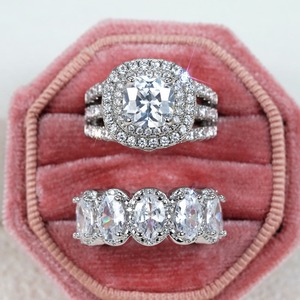 CAOSHI 2PC/Set Full Cubic Zirconia Engagement <b>Ring</b> Diamond Imitated Rhodium Plated 3A CZ <b>Iced</b> Out Bridal Wedding <b>Rings</b> for Woman - Product Image 2