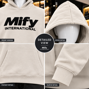 เสื้อฮู้ดดี้สีขาวพรีเมียมพร้อมโลโก้สีดำแบบกำหนดเอง เสื้อสตรีทแวร์ผู้ชายมีกระเป๋าจิงโจ้ - Product Image 6